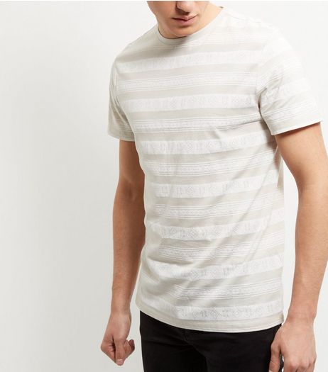 Cream Aztec Stripe T-Shirt | New Look