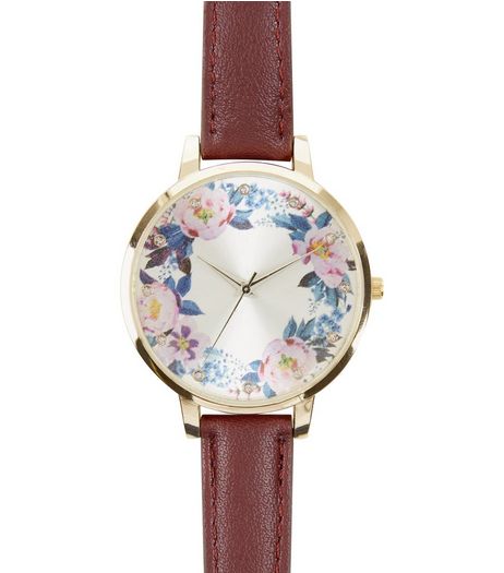Purple Floral Print Face Watch | New Look