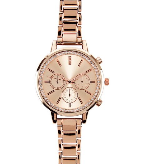 Rose Gold Diamante Sports Watch | New Look