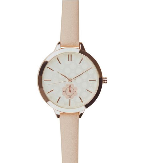 Shell Pink Floral Print Skinny Strap Watch | New Look
