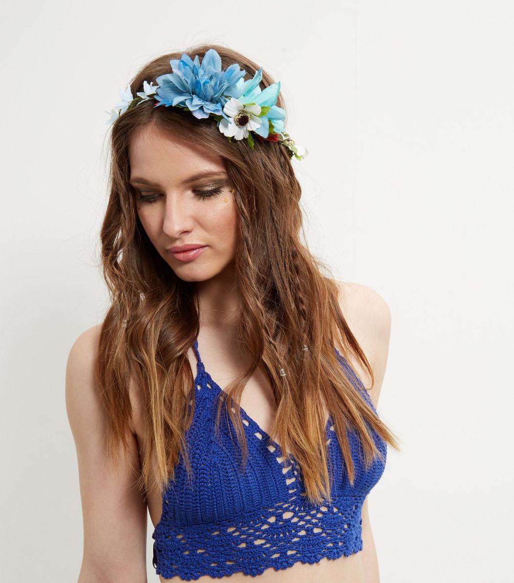 Blue Floral Head Garland - New Look
