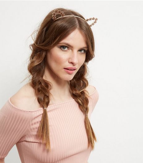 Pink Glitter Floral Cat Ears Headband | New Look