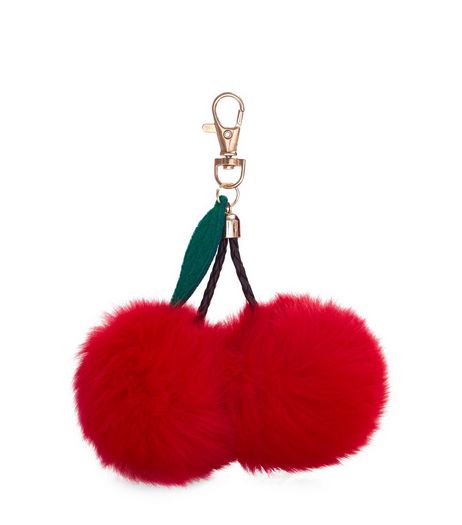 Red Pom Pom Cherry Keyring | New Look