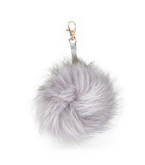 Pale Grey Oversized Pom Pom Keyring | New Look