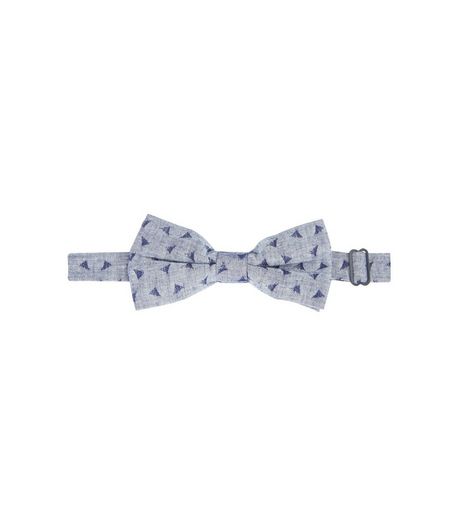 Grey Triangle Print Chambray Bow Tie | New Look