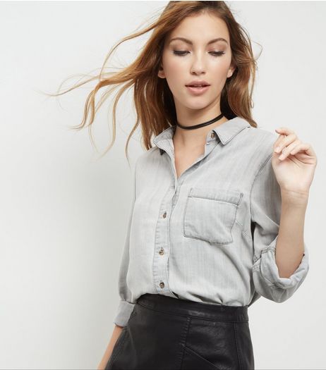 Pale Grey Denim Long Sleeve Shirt | New Look