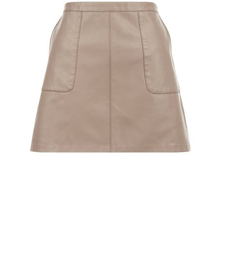 Petite Pale Grey Leather-Look A-Line Skirt | New Look