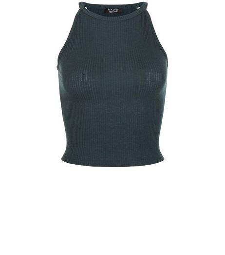 Teens Dark Green Ribbed High Neck Top | New Look