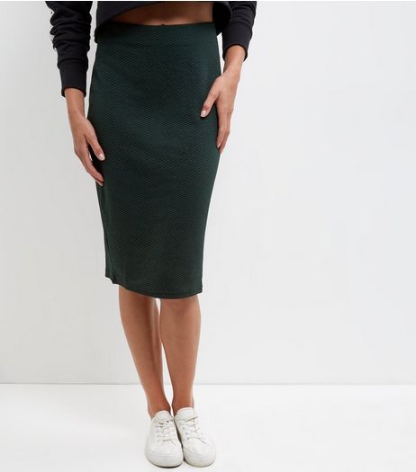 Dark Green Textured Pencil Skirt | New Look