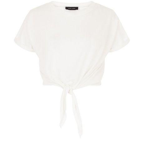 White Tie Front Roll Sleeve T-Shirt | New Look
