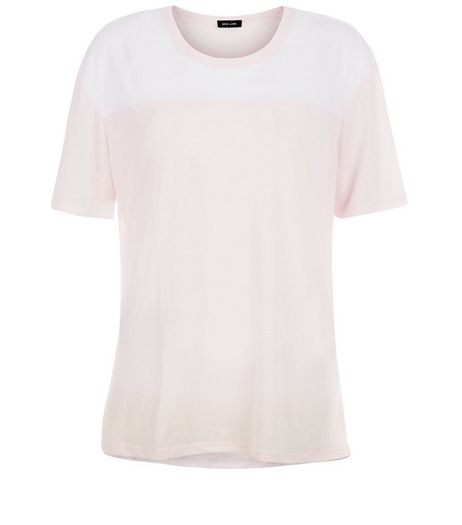 Shell Pink Colour Block T-Shirt | New Look