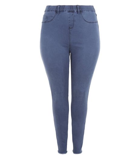 Curves Blue Fray Hem Jeggings | New Look