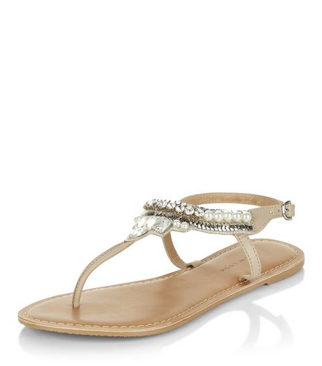 Wide Fit Cream Leather Beaded Sandals | New Look