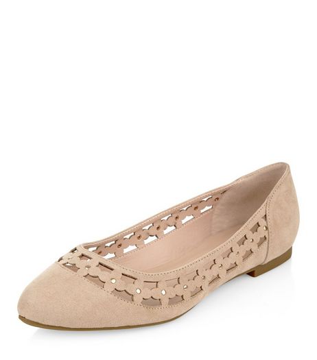 Wide Fit Cream Suedette Floral Laser Cut Out Pumps | New Look