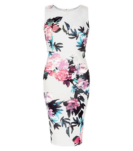 AX Paris White Floral Print Layered Midi Dress | New Look