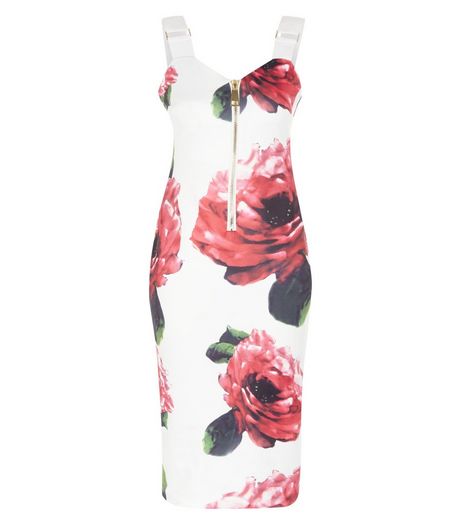 AX Paris White Floral Print Zip Front Dress | New Look