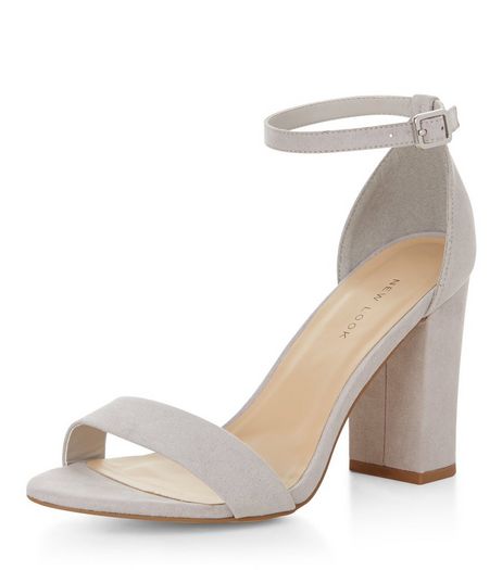Pale Grey Suedette Ankle Strap Block Heels | New Look