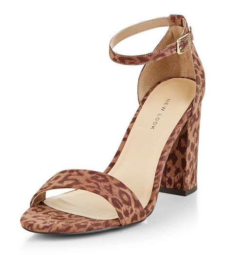 Stone Leopard Print Suedette Ankle Strap Block Heels | New Look