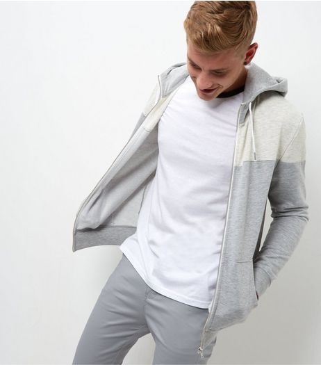 Cream Colour Block Zip Up Hoodie | New Look