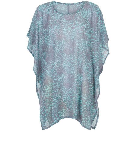 Apricot Blue Feather Print Oversized Top | New Look
