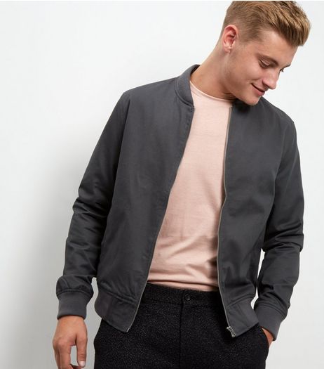 Grey Cotton Bomber Jacket | New Look