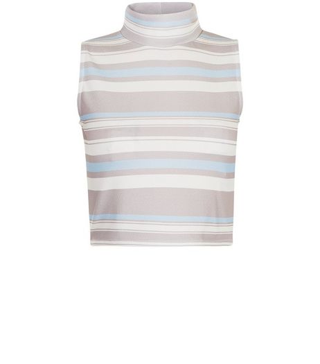 Cameo Rose Blue Stripe Funnel Neck Crop Top | New Look