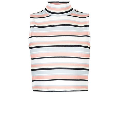 Cameo Rose Pink Stripe Funnel Neck Crop Top | New Look