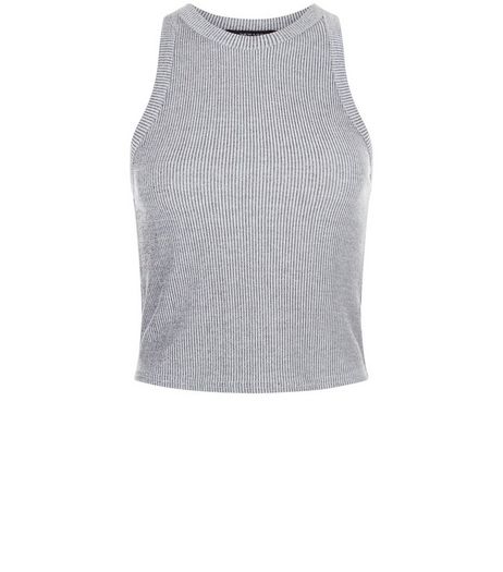 Grey Ribbed Crop Vest | New Look
