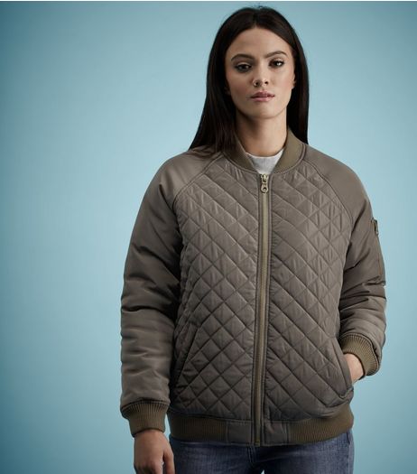Khaki Quilted Panel Bomber Jacket | New Look