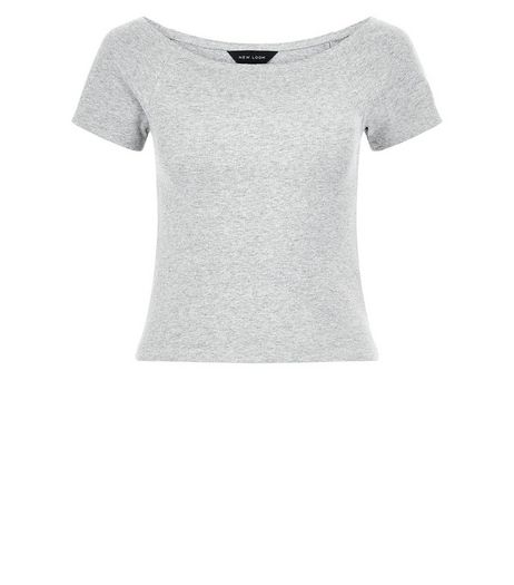Grey Ribbed Bardot Neck Top | New Look