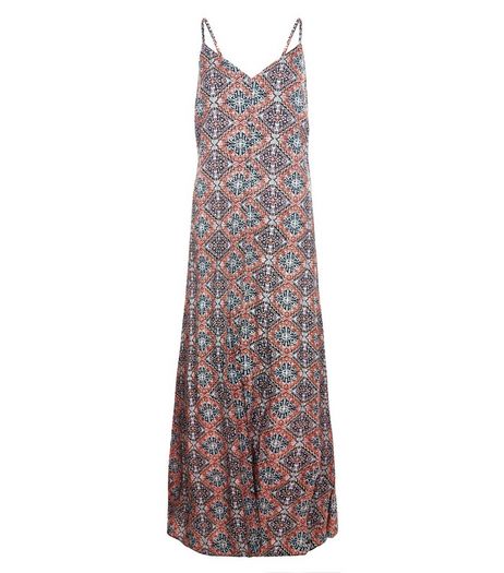 Orange Tile Print Split Front Slip Maxi Dress | New Look