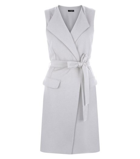 Petite Grey Belted Sleeveless Jacket | New Look