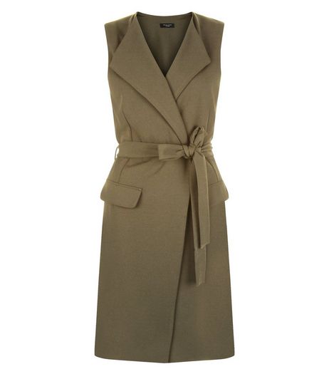 Petite Khaki Belted Sleeveless Jacket | New Look