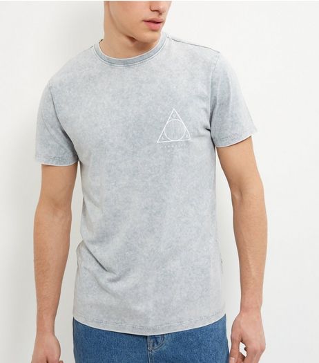 Grey Acid Wash Triangle Logo T-Shirt | New Look