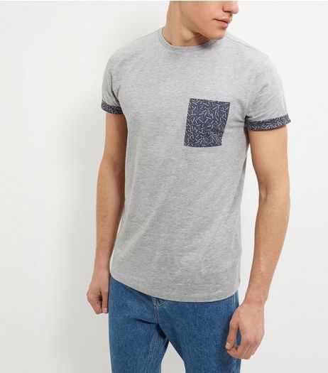Grey Dash Print Pocket T-Shirt | New Look
