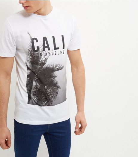 White Cali Palm Tree Print T-Shirt | New Look