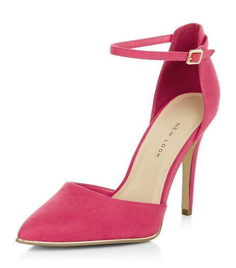 Wide Fit Bright Pink Suedette Ankle Strap Pointed Heels | New Look