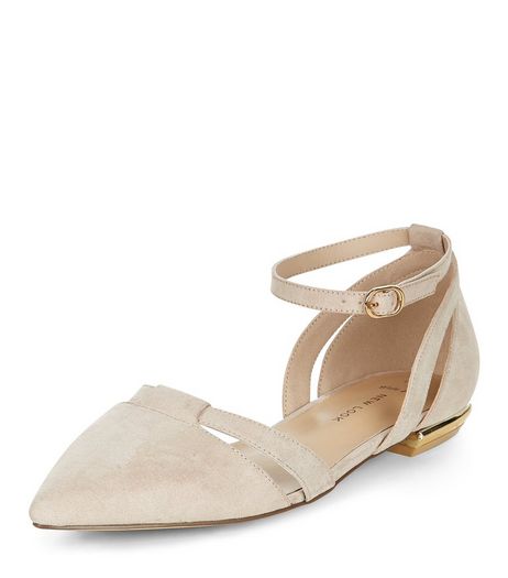 Wide Fit Stone Suedette Pointed Ankle Strap Pumps | New Look