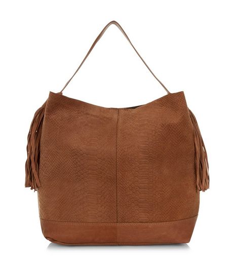 Tan Premium Leather Textured Tassel Side Shoulder Bag | New Look