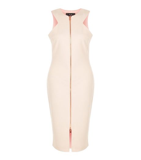 AX Paris Cream Zip Front Midi Dress | New Look