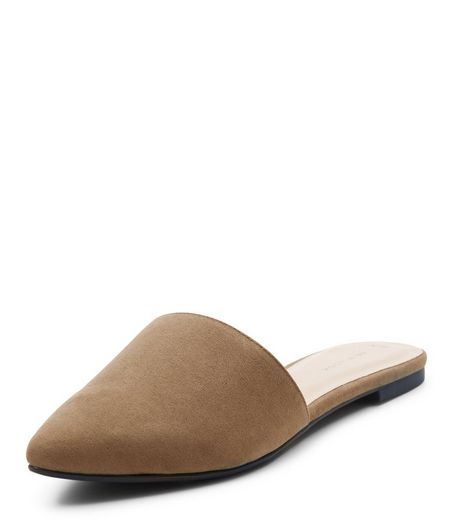 Khaki Pointed Mules | New Look