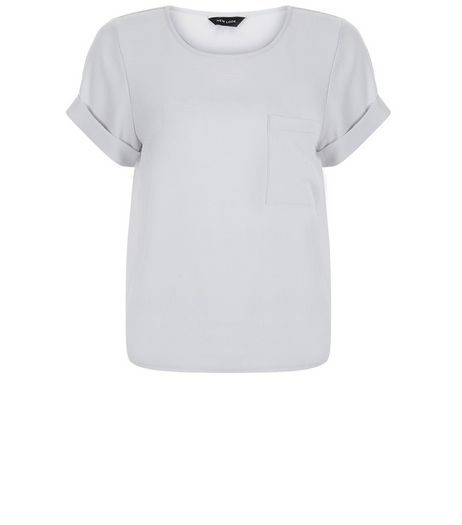 Grey Boxy Roll Sleeve T-Shirt | New Look