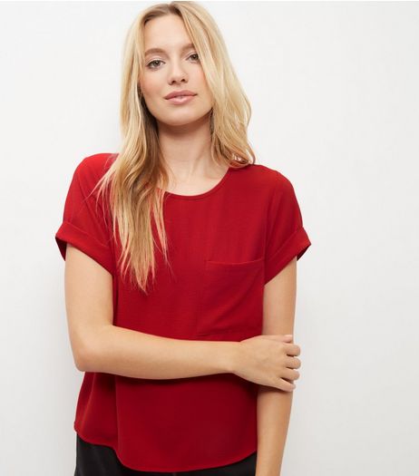 Red Boxy Roll Sleeve T-Shirt | New Look