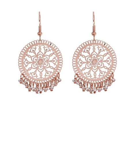 Rose Gold Filigree Disc Earrings | New Look