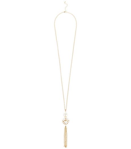 Rose Gold Flower Ball Tassel Pendant Necklace | New Look