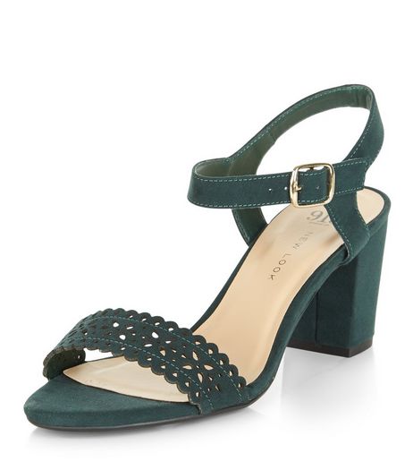 Teens Green Laser Cut Out Block Heels | New Look