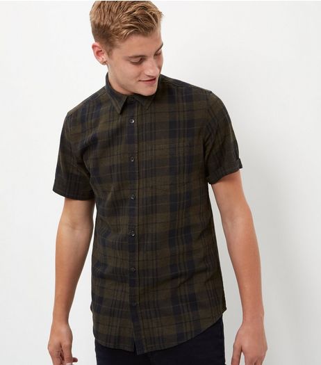 Khaki Check Short Sleeve Shirt | New Look