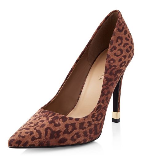 Stone Leopard Print Suedette Metal Trim Pointed Heels | New Look