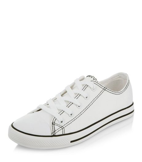 White Contrast Stitch Lace Up Plimsolls | New Look