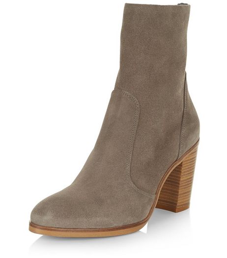 Grey Premium Suede Block Heel High Ankle Boots | New Look